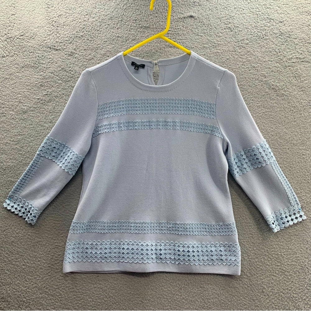 Talbots Women Petite Casual 3/4 Sleeve Round Neck Blouse Top Lace Appliqué MP